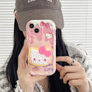 For iPhone 17 16 E 15 Pro Max 14 Pro 13 12 Mini 11 7 8 Plus SE XR Sweet Hello Kitty Grip Tok Holder Wave TPU Soft Phone Case