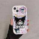 For iPhone 17 16 E 15 Pro Max 14 Pro 13 12 Mini 11 7 8 Plus SE XR Sweet Hello Kitty Grip Tok Holder Wave TPU Soft Phone Case
