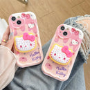 For iPhone 17 16 E 15 Pro Max 14 Pro 13 12 Mini 11 7 8 Plus SE XR Sweet Hello Kitty Grip Tok Holder Wave TPU Soft Phone Case