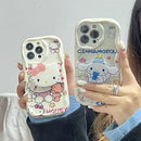 For iPhone 17 16 E 15 Pro Max 14 Pro 13 12 Mini 11 7 8 Plus SE XR Sweet Hello Kitty Grip Tok Holder Wave TPU Soft Phone Case