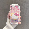 For iPhone 17 16 E 15 Pro Max 14 Pro 13 12 Mini 11 7 8 Plus SE XR Sweet Hello Kitty Grip Tok Holder Wave TPU Soft Phone Case