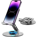 360° Rotating Metal Phone Stand, Foldable Adjustable Cell Holder for Desk, Universal Mount for iPhone iPad Tablet Switch