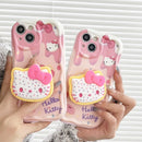 For iPhone 17 16 E 15 Pro Max 14 Pro 13 12 Mini 11 7 8 Plus SE XR Sweet Hello Kitty Grip Tok Holder Wave TPU Soft Phone Case