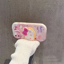 For iPhone 17 16 E 15 Pro Max 14 Pro 13 12 Mini 11 7 8 Plus SE XR Sweet Hello Kitty Grip Tok Holder Wave TPU Soft Phone Case