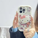 For iPhone 17 16 E 15 Pro Max 14 Pro 13 12 Mini 11 7 8 Plus SE XR Sweet Hello Kitty Grip Tok Holder Wave TPU Soft Phone Case